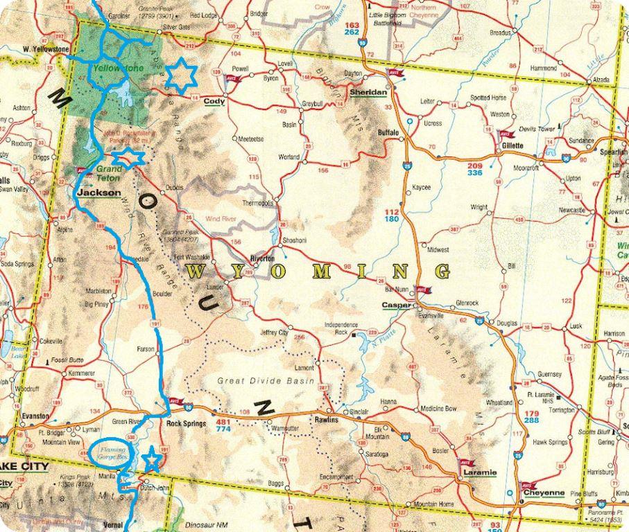 Carte routiere wyoming